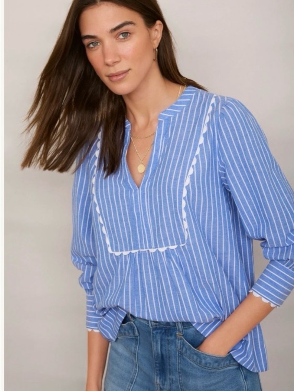 Wyse London Blue & White Striped Tunic Blouse